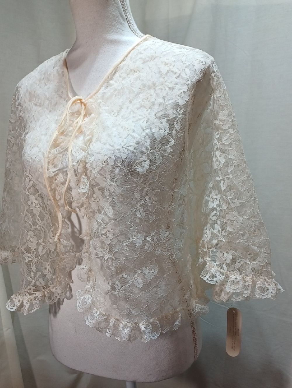 Vintage Bed Jacket Cover Top Shawl Lace Pearls & Lace Lingerie 14-16 Nwt - Picture 2 of 6